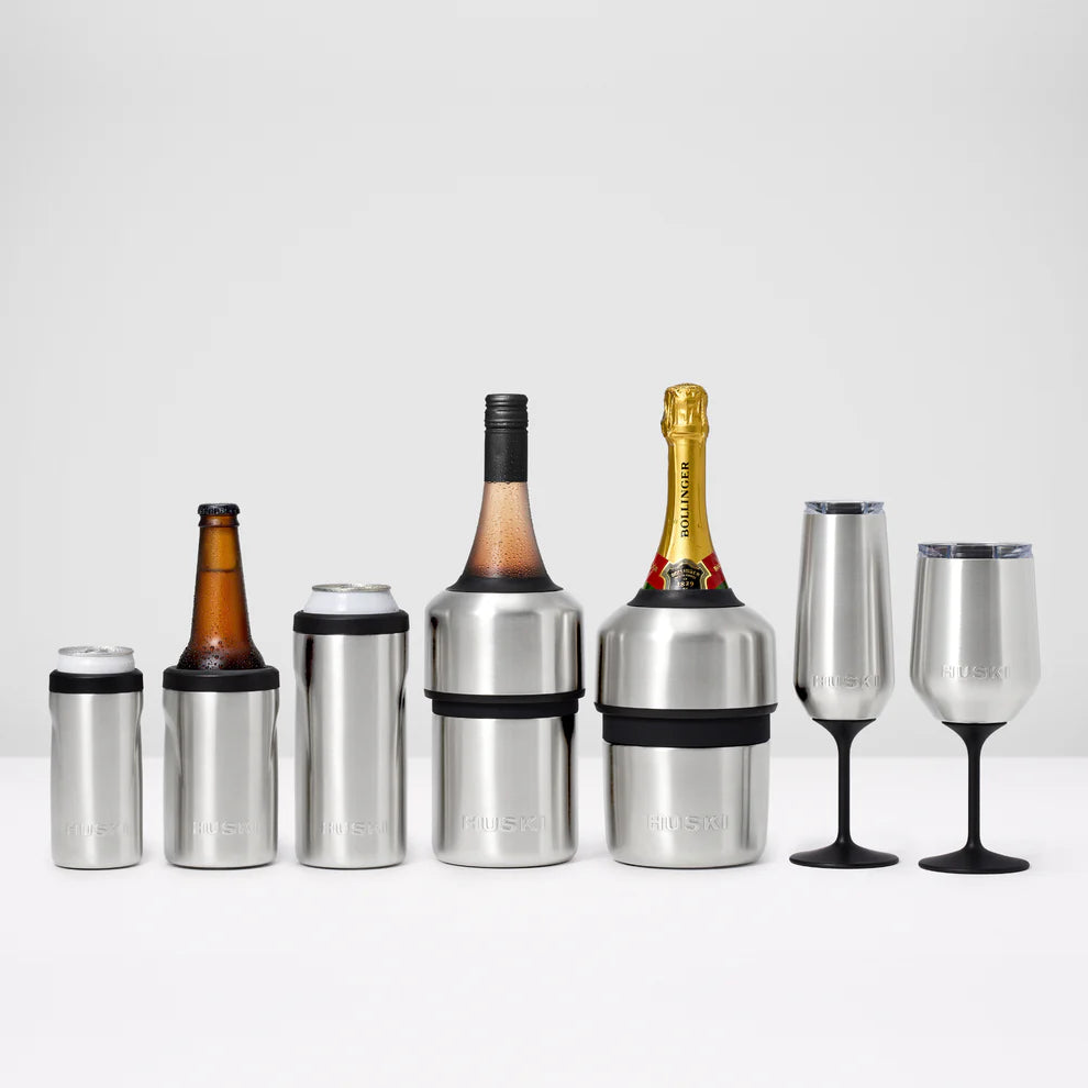 Huski Wine, champagne flutes, beer coolers, tumblers, champagne and Wine coolers
